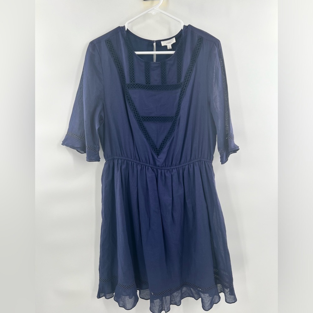 a loves a blue fit flare dress shirt sleeve size L